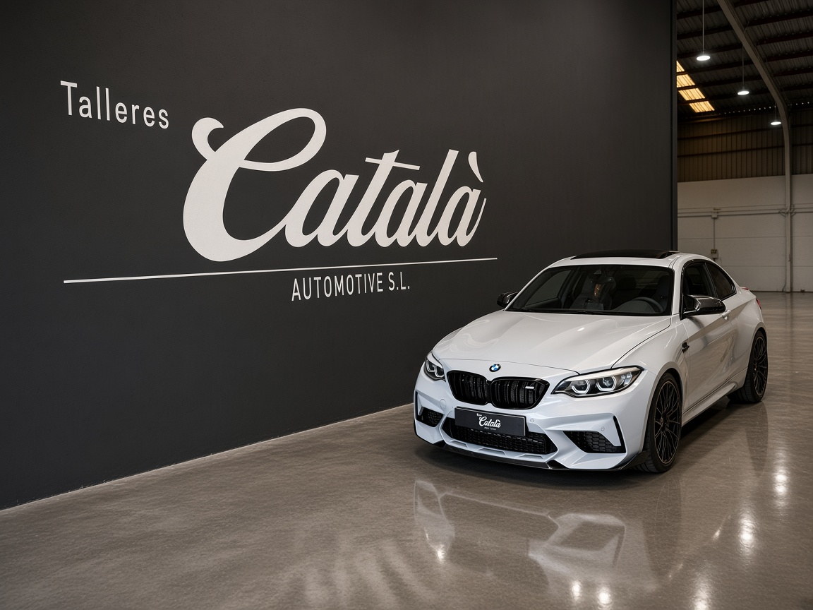 BMW en el elevador de Talleres Català Automotive en Picassent